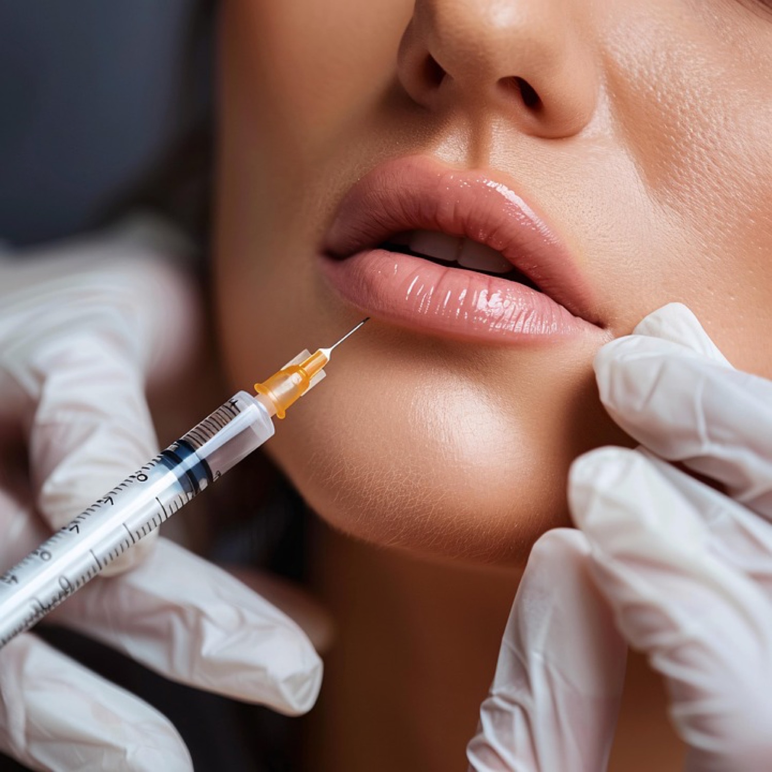 Iniezione di filler estetico con siringa — medicina estetica Paidos